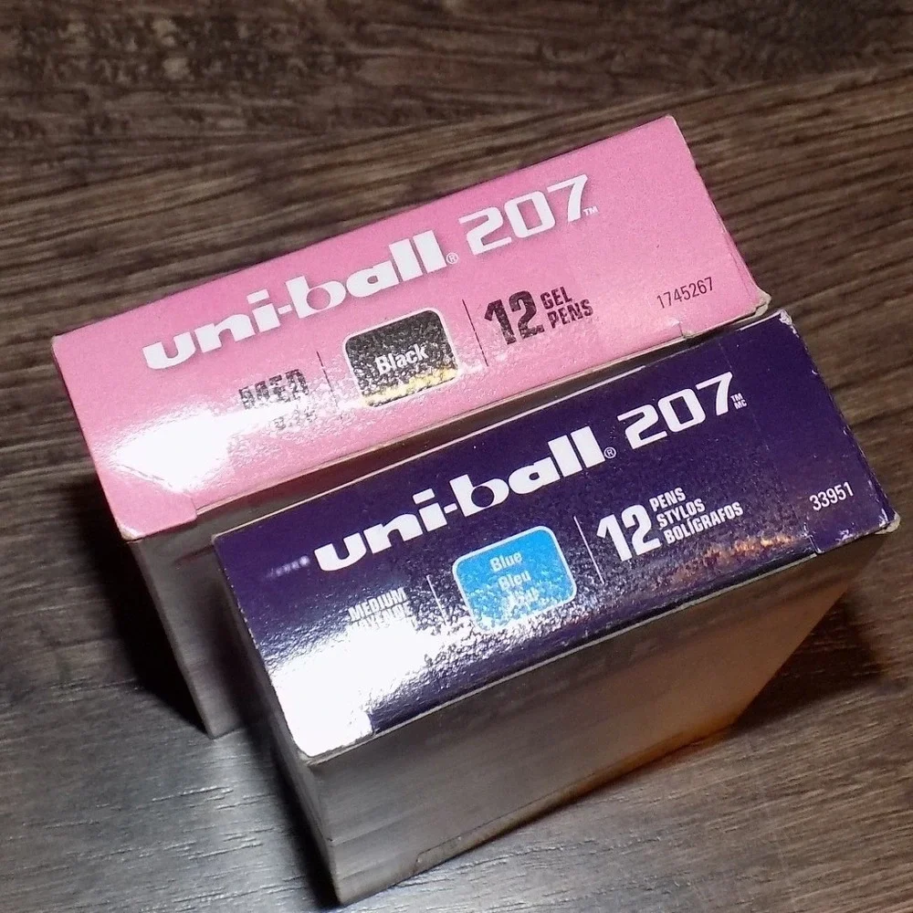 Uni-ball 207 Gel Pens 24 Count Black and Blue Medium 0.7mm New Sealed Bundle
